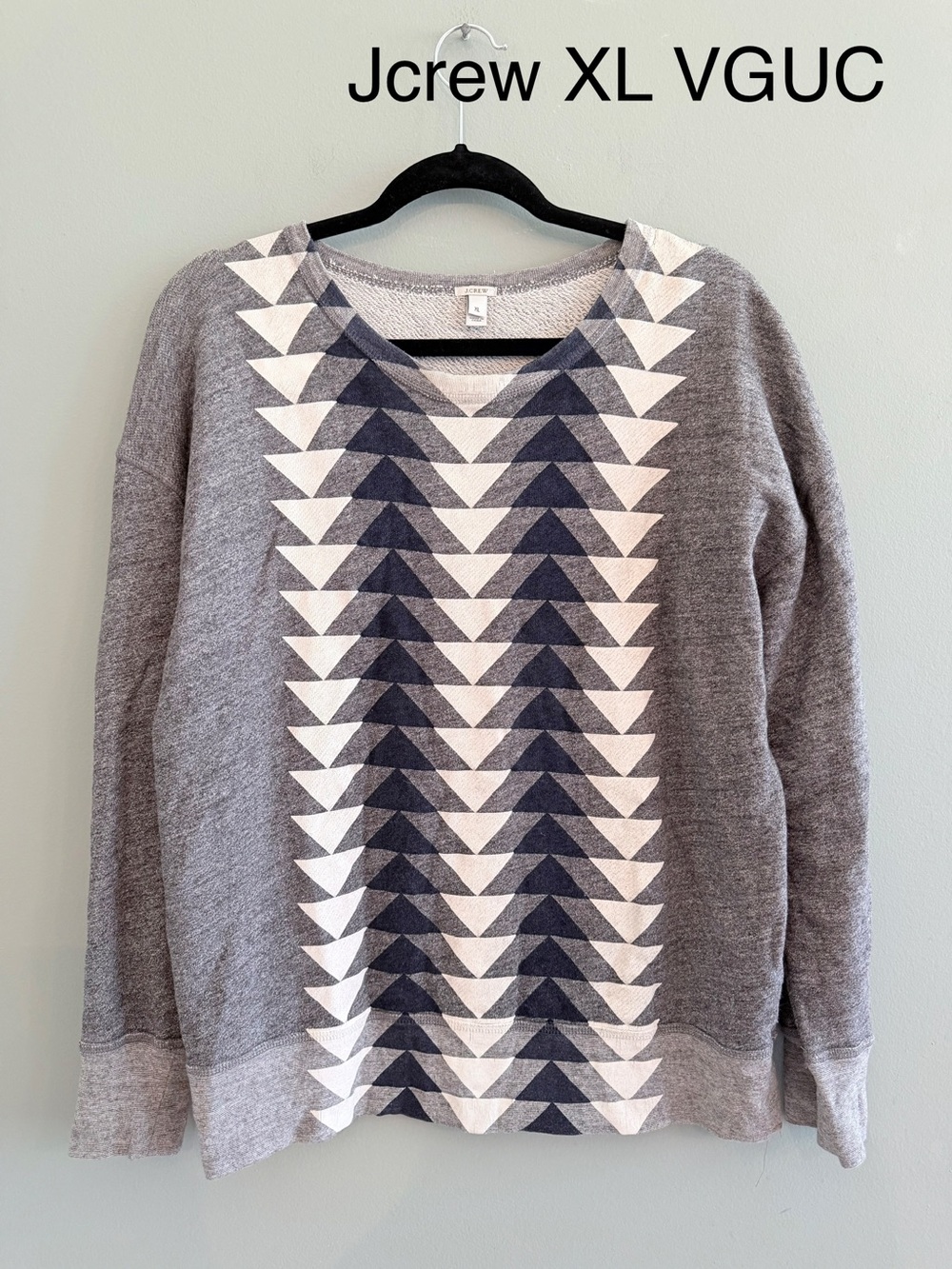 J. Crew Gray Sweater with Navy & Cream Chevron Arrows